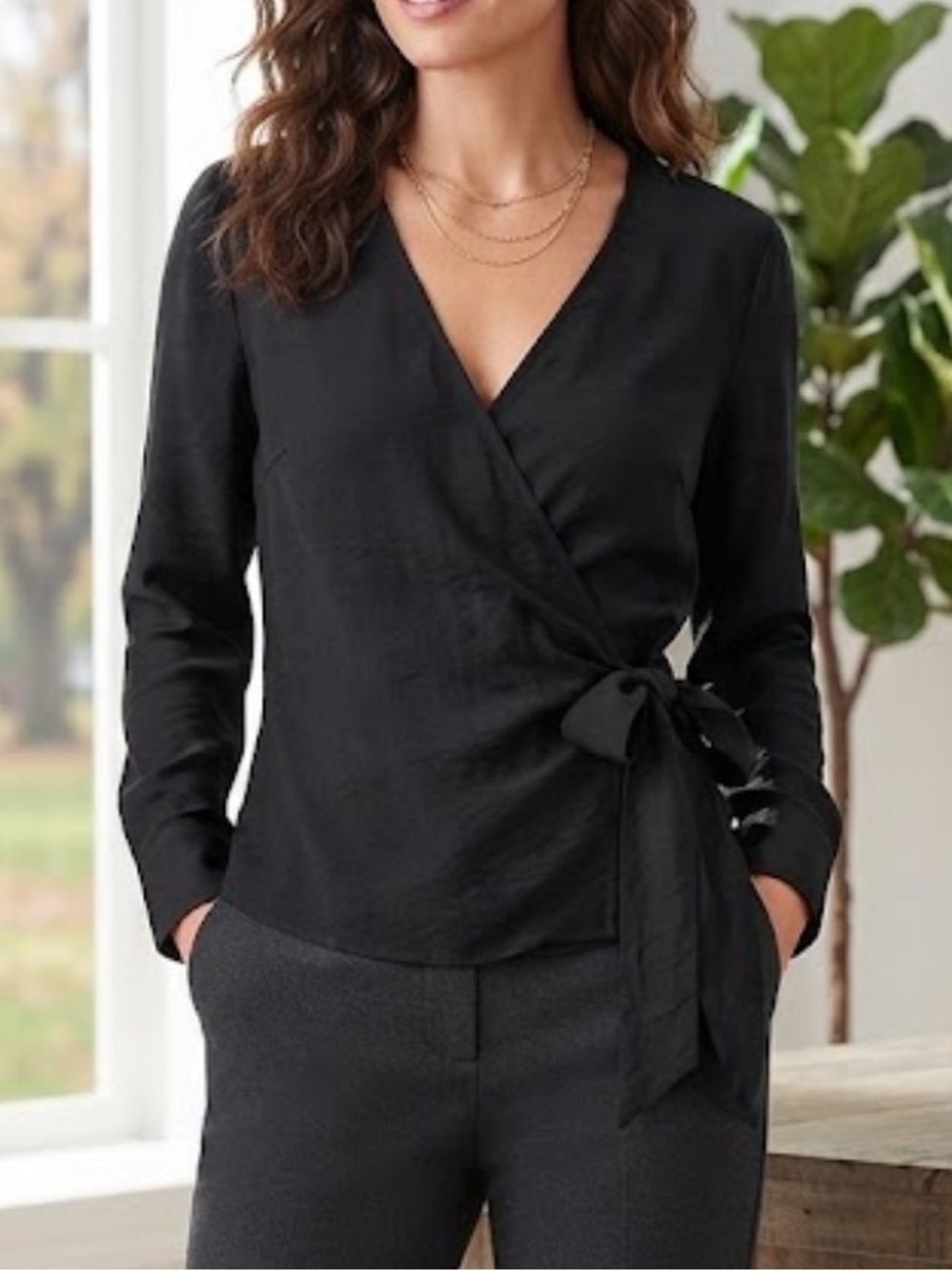 Talbot's Black Wrap Blouse